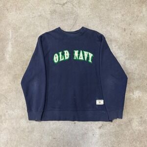 Old Navy Vintage Athletic Sweatshirt Navy Blue XL Spellout Pullover Crewneck
